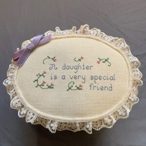 Vintage Cute Embroidered Lace Trimmed Keepsake Box